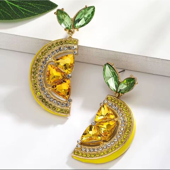 New Lemon Crystal & Glass Rhinestone Earrings - Picture 4 of 9